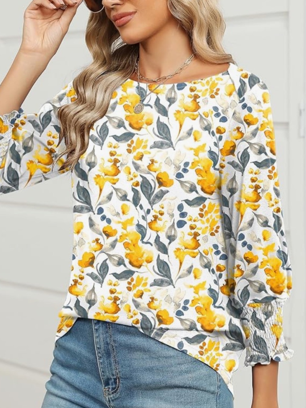 Chic Nation White Blouse with Yellow Floral Print